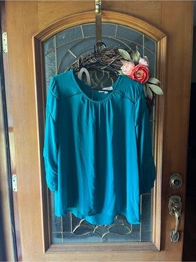 Loft Fashion Teal Peasant Blouse - Long Sleeve